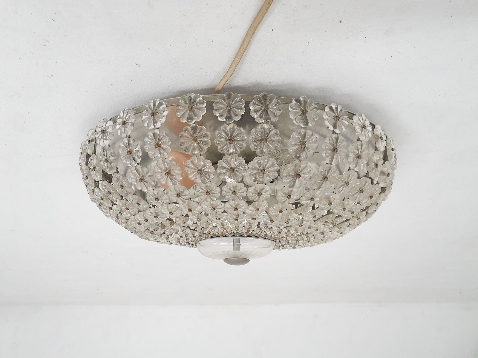 Mid Century Plafondlamp Met Glazen Bloemen, Frankrijk, Jaren 1960