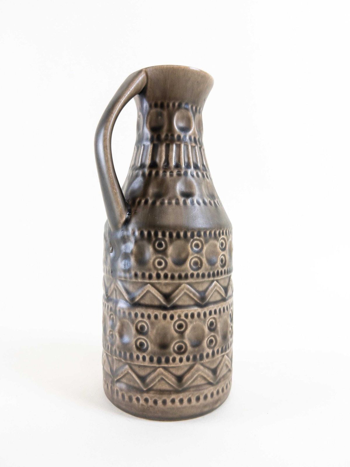 Bay Keramik Warm Grey Vase With Handle   West German Pottery Impressed Design   Bay Form 224 20 photo vintage