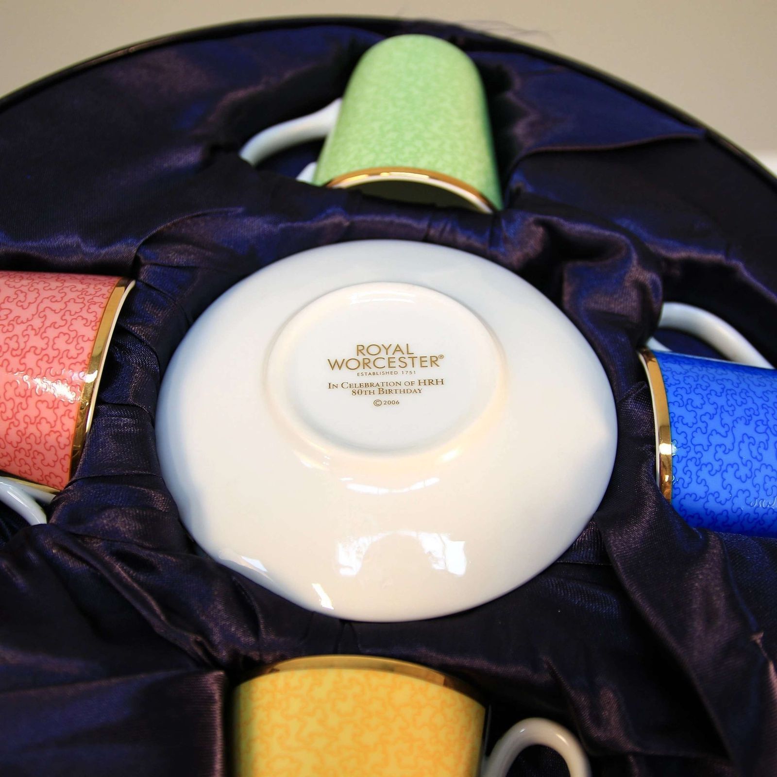 Boxed Royal Worcester Harlequin Set Of 4 Coffee Cups And Saucers photo for sale
