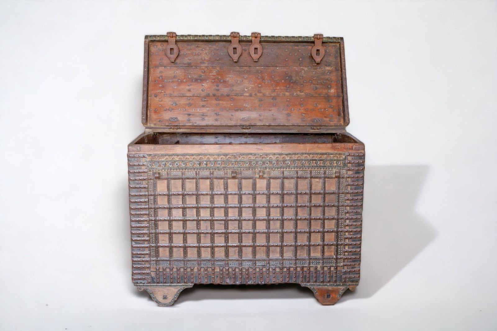 photo for sale Antique Damchiya Bridal Dowry Chest With Four Distinct Iron Locks, Circa 1890