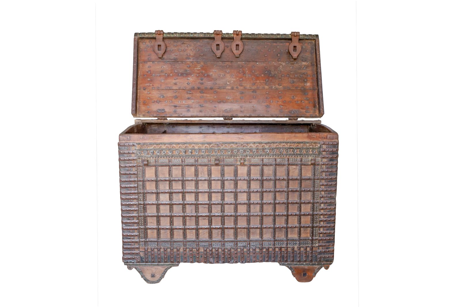 7900.0 Antique Damchiya Bridal Dowry Chest With Four Distinct Iron Locks, Circa 1890 photo