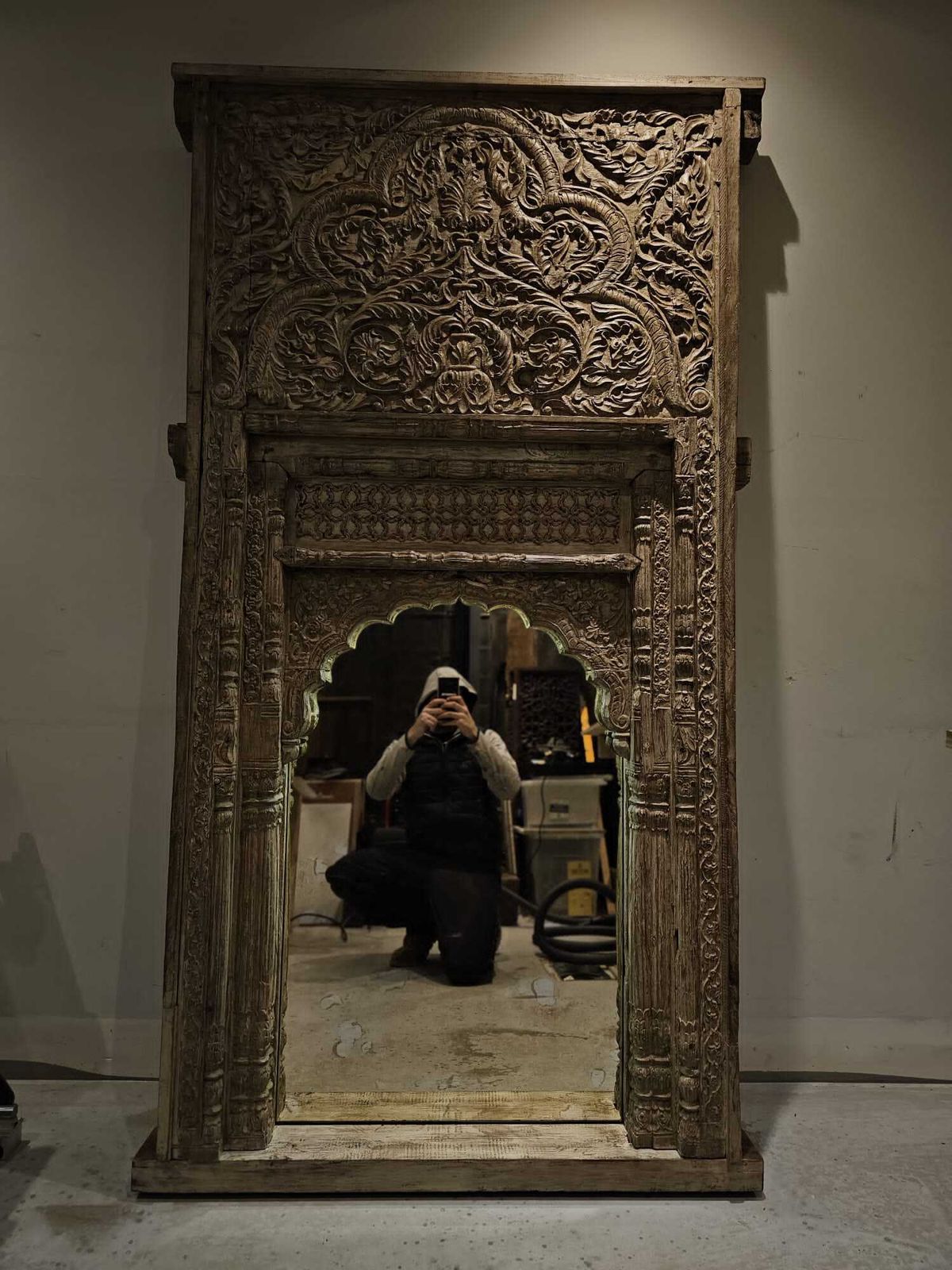 19th Century Antique Indian Wooden Jharokha Mirror | Handcrafted Wall Décor With Mughal Heritage & Rajasthani Carving photo buy