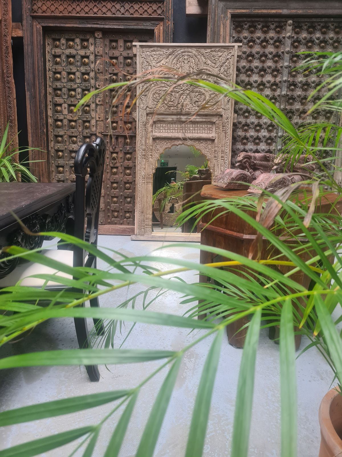 photo for sale 19th Century Antique Indian Wooden Jharokha Mirror | Handcrafted Wall Décor With Mughal Heritage & Rajasthani Carving