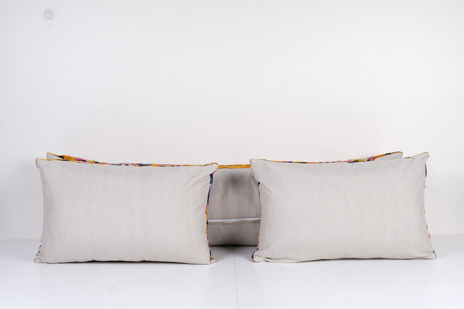 Silk And Velvet Ikat Lumbar Pillow, Floral Cushion Cover, Set Of Three Ikat Decorative Pillow photo Textiles