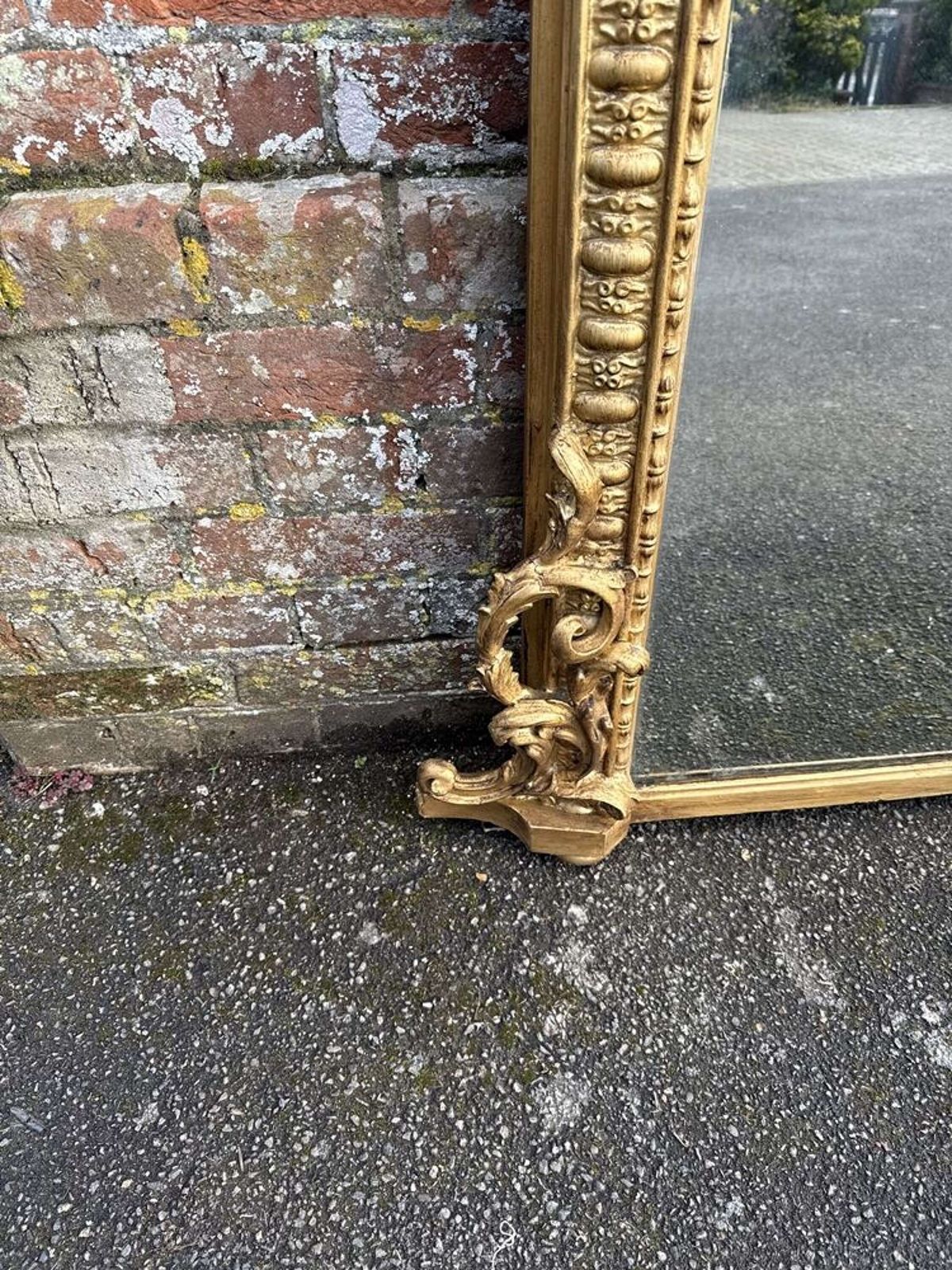 A Superb Large Antique English 19th C Arched Gilt Overmantle Mirror. photo for sale