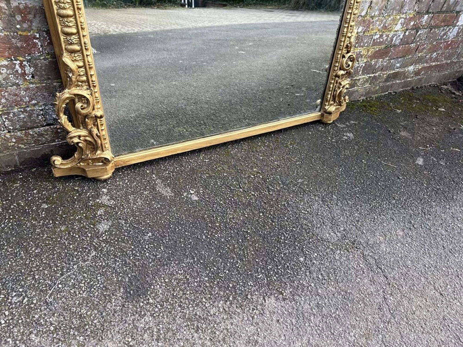 A Superb Large Antique English 19th C Arched Gilt Overmantle Mirror. photo Home Decor