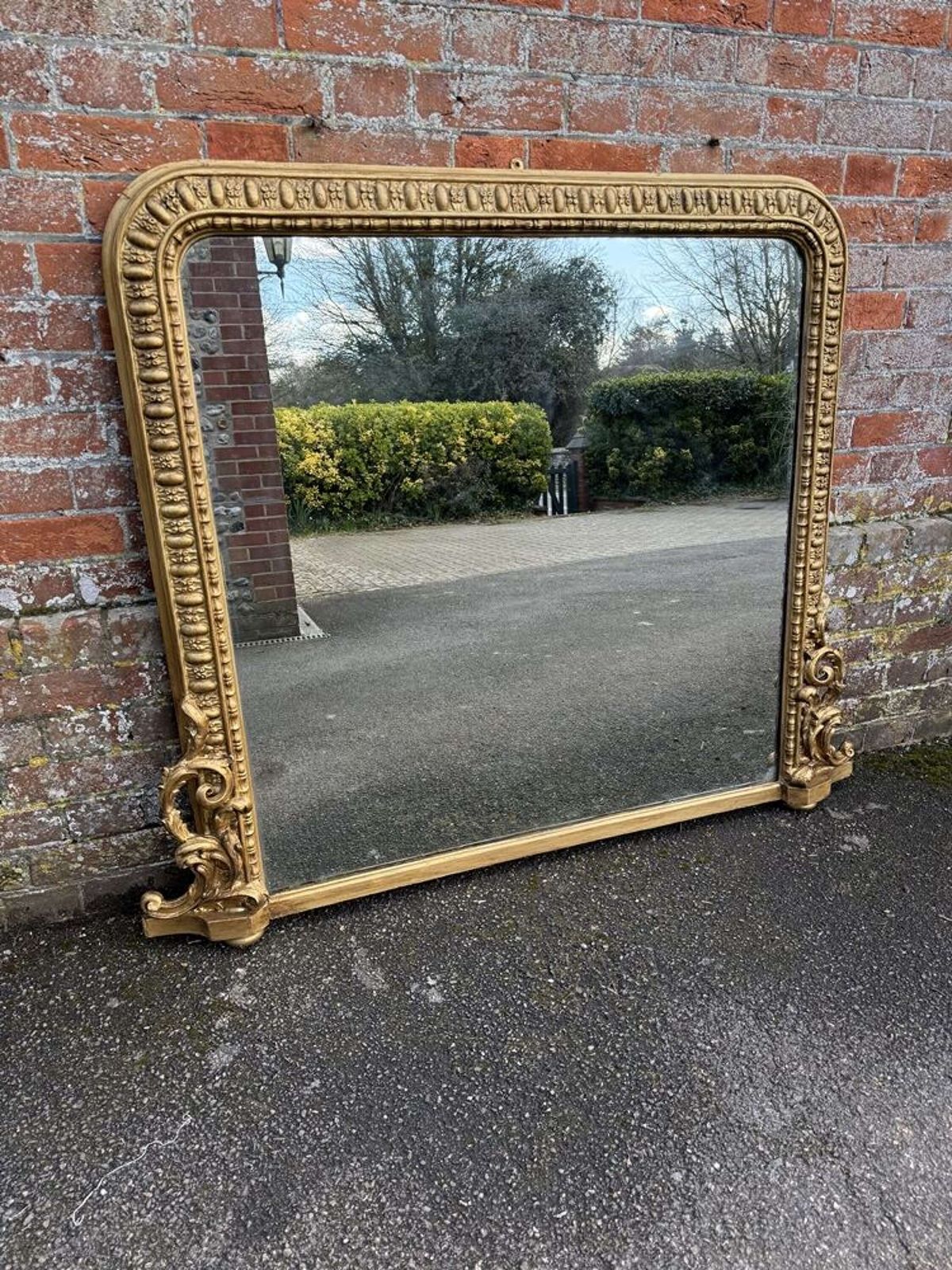 A Superb Large Antique English 19th C Arched Gilt Overmantle Mirror. photo vinterior