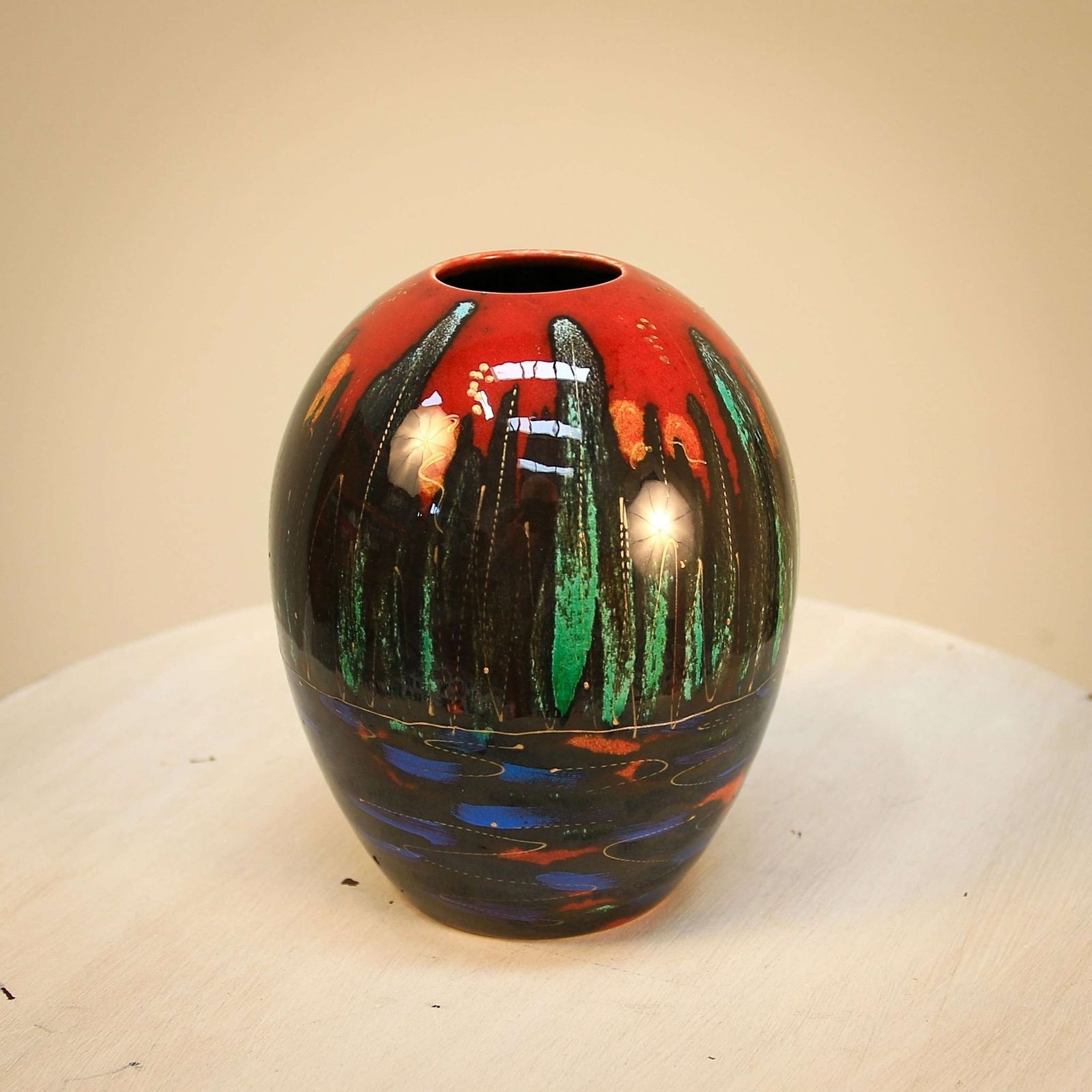 Anita Harris Rare Fantasy Landscape Ovoid Vase