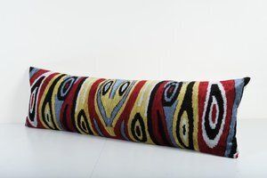 Silk Ikat Velvet Pillow, Extra Long Silk Ikat Lumbar  Cover, Colorful Extraordinary Design Velvet photo for sale