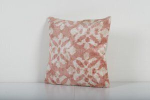 Hand Woven Velvet Ikat Square Pillow Cover, Dusty Pink Geometric Pattern Uzbek Couch Pillow photo for sale