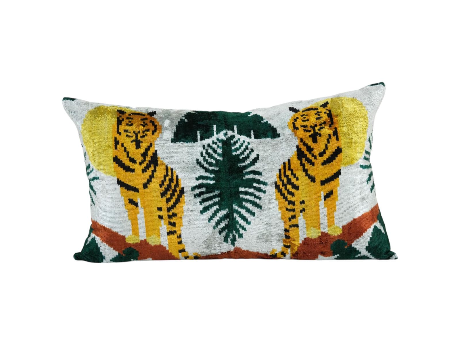 Silk Tiger Ikat Bedding Velvet Pillow, Yellow Animal Pattern Ethnic Cushion, Handloom Ethnic Pillow Cover