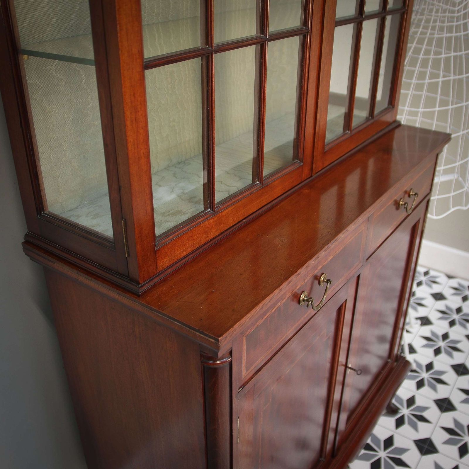 Antique Edwardian Inlaid Mahogany Bookcase On Cabriole Legs. photo buy