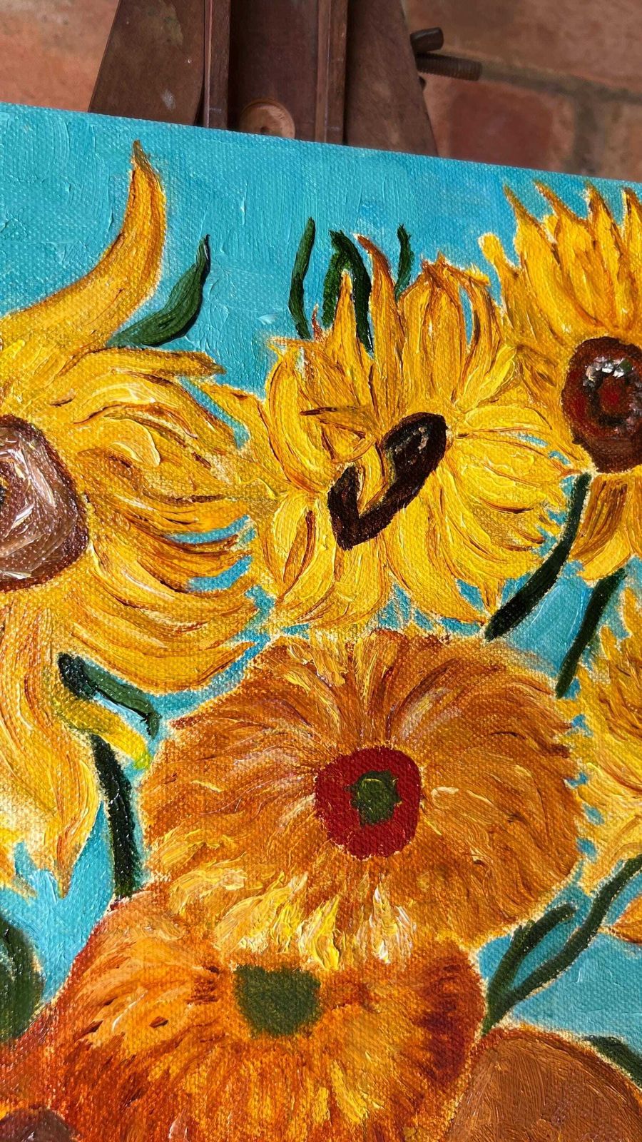 Original Oil Painting Of Sunflowers, After Van Gogh, By Margaret Mcandrew photo vinterior