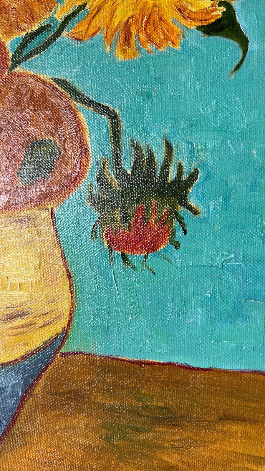 Original Oil Painting Of Sunflowers, After Van Gogh, By Margaret Mcandrew photo vintage