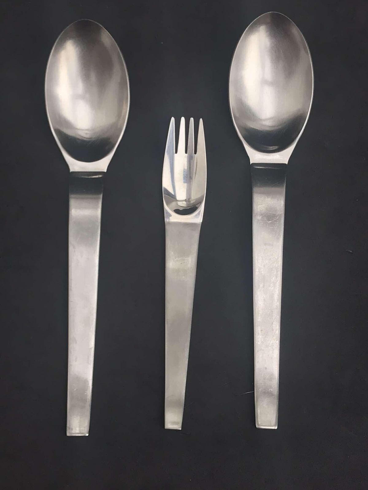 Modernist Flatware Spare 2 Soup Spoons 1 Fork Carl Auböck Design For Morinox And Amboss 50s Post Modern Lunik 2060 Modern Austrian Design photo vinterior