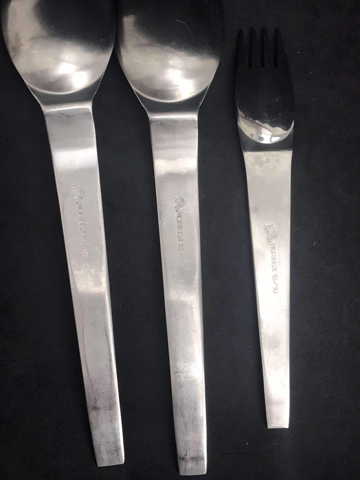 Modernist Flatware Spare 2 Soup Spoons 1 Fork Carl Auböck Design For Morinox And Amboss 50s Post Modern Lunik 2060 Modern Austrian Design photo vintage