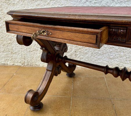 2814.0 19th Century Spanish Carved Walnut Desk With Two Drawers & Strong Legs, 1890s photo