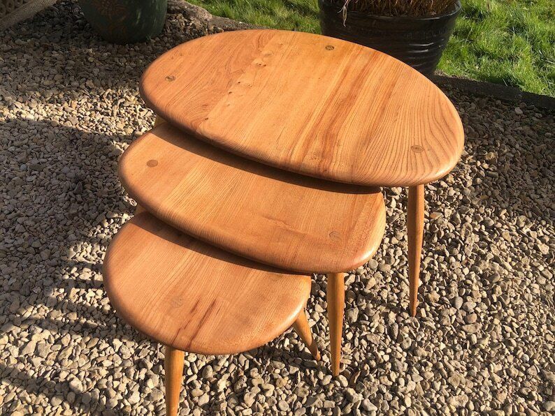 Vintage Blue Label Ercol Pebble Tables 1960,S