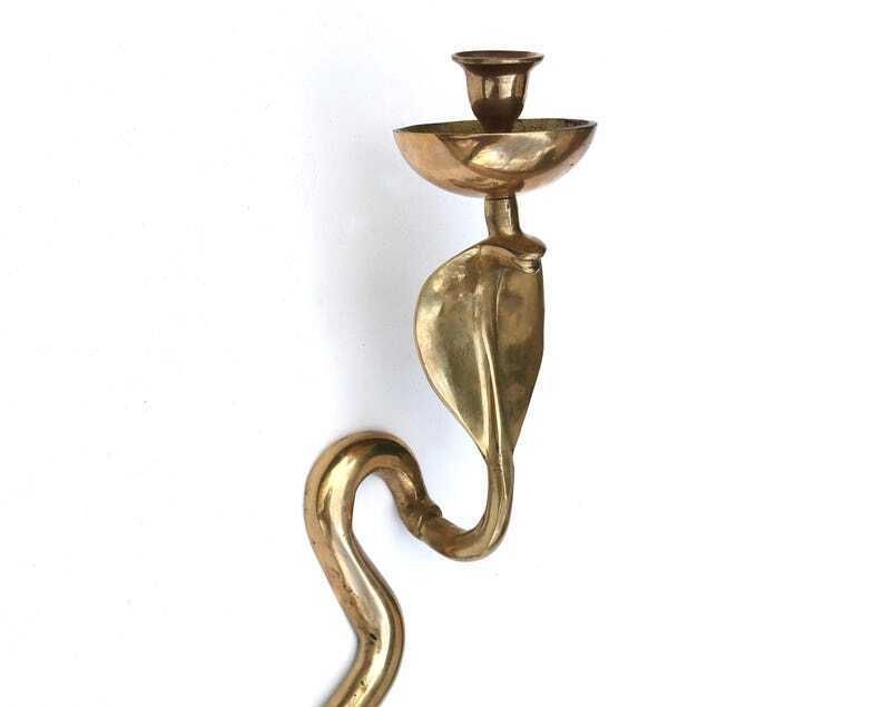 Large Wall Candle Holder : Brass Cobra, 1970s / Snake, Candleholder, Hollywood Regency photo for sale