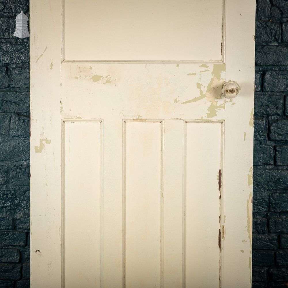 1930s 4 Panel Door – Distressed White, Beehive Handles, Original Locks & Hinges photo for sale