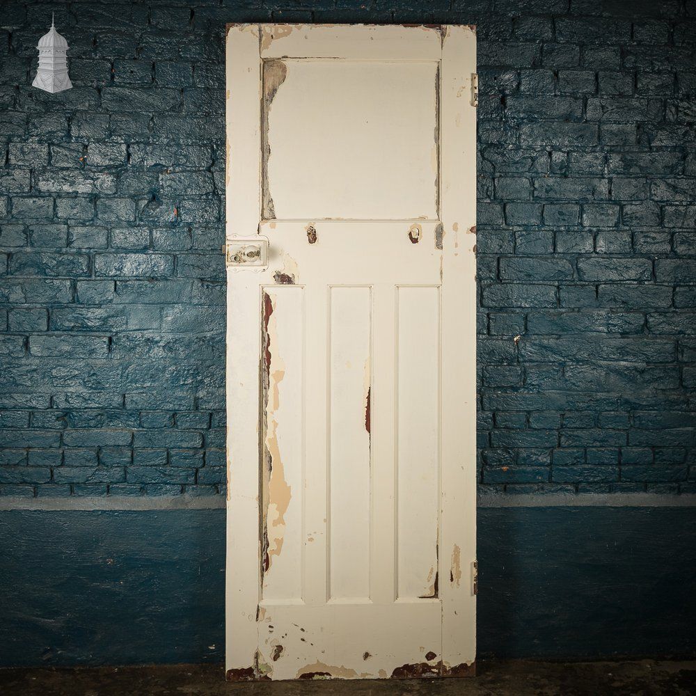 photo furniture 1930s 4 Panel Door – Distressed White, Beehive Handles, Original Locks & Hinges