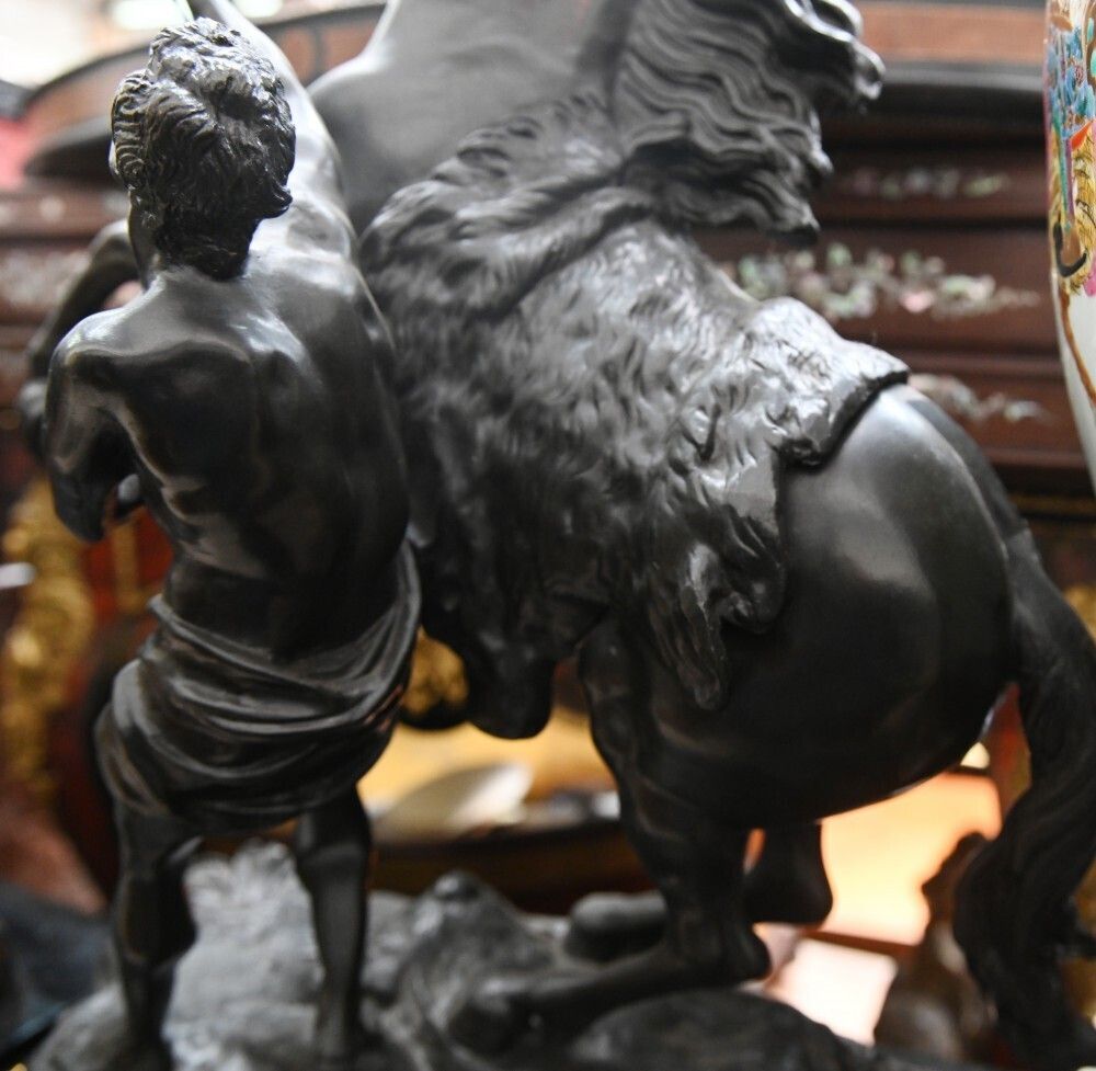 photo vinterior Antique Bronze Marley Horse Statue Boulle Pedestal Base