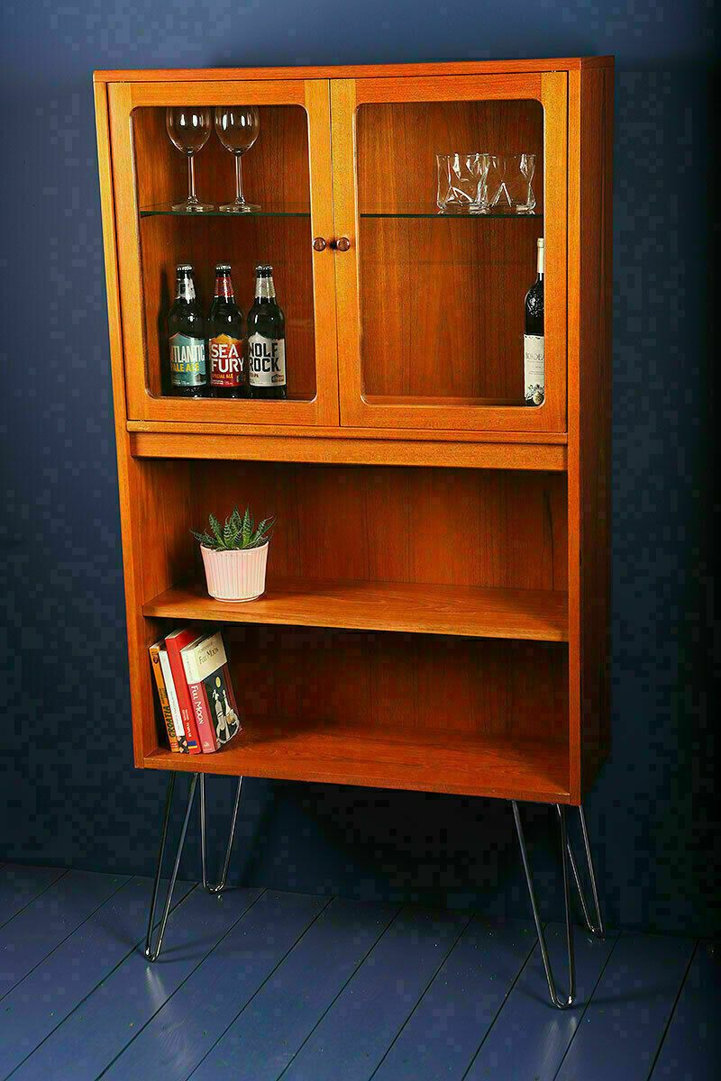 G Plan Fresco Tall Drinks Glass Display Cabinet On Hairpin Legs 1970s photo for sale