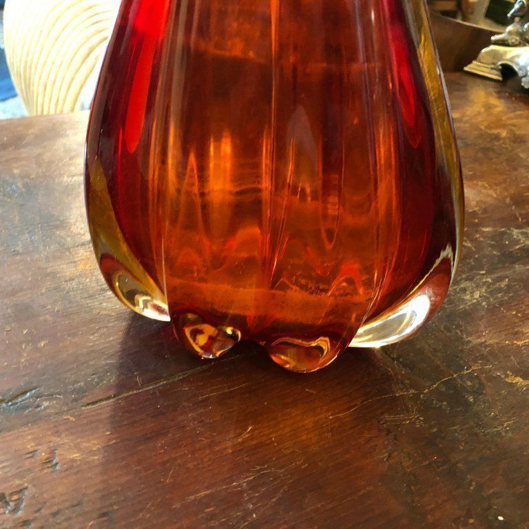 Mid Century Modern Italian Sommerso Red Murano Glass Vase, 1960 photo furniture