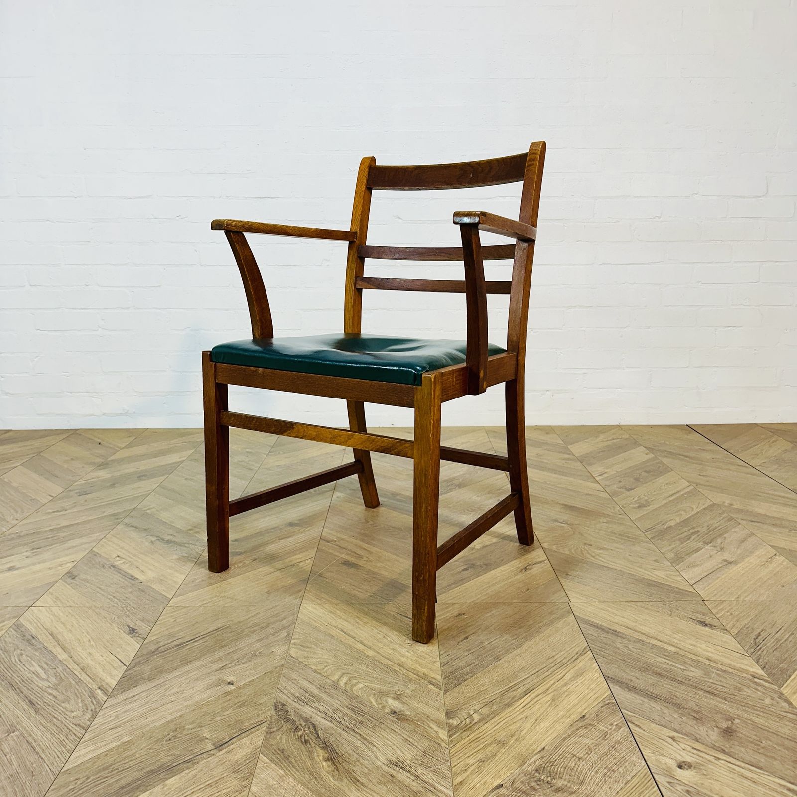 Mid Century Oak + Leather Former Clerks Chair, Stamped 1952 photo vinterior
