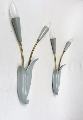 Floral Wall Lights In Brass & Aluminum, Ott Leuchten, 1950s, Set Of 2