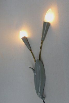 Floral Wall Lights In Brass & Aluminum, Ott Leuchten, 1950s, Set Of 2 photo vinterior