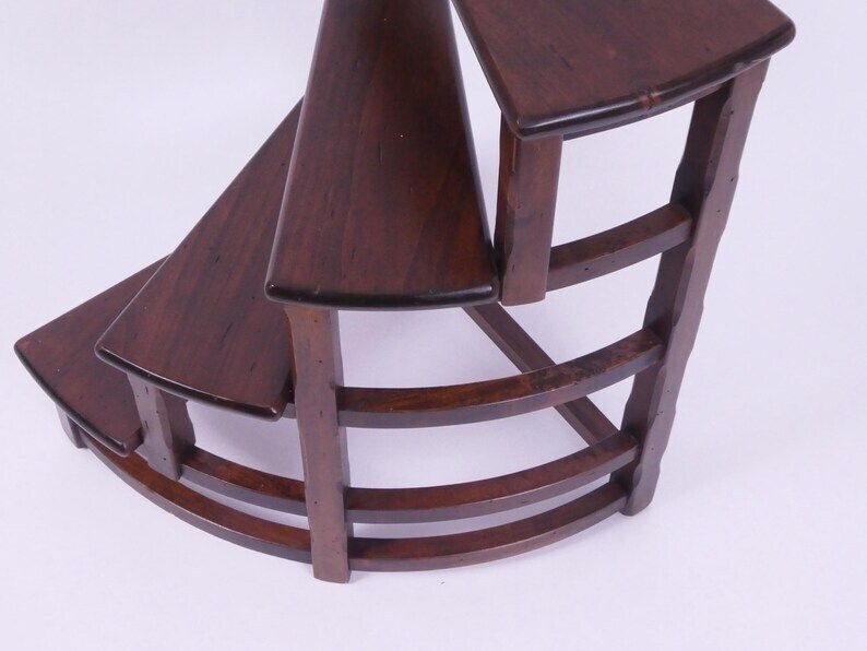 Wooden Vintage Spiral Bookcase Ladder, Wooden Victorian Library Stairs, Large 50's Steps photo Home Decor
