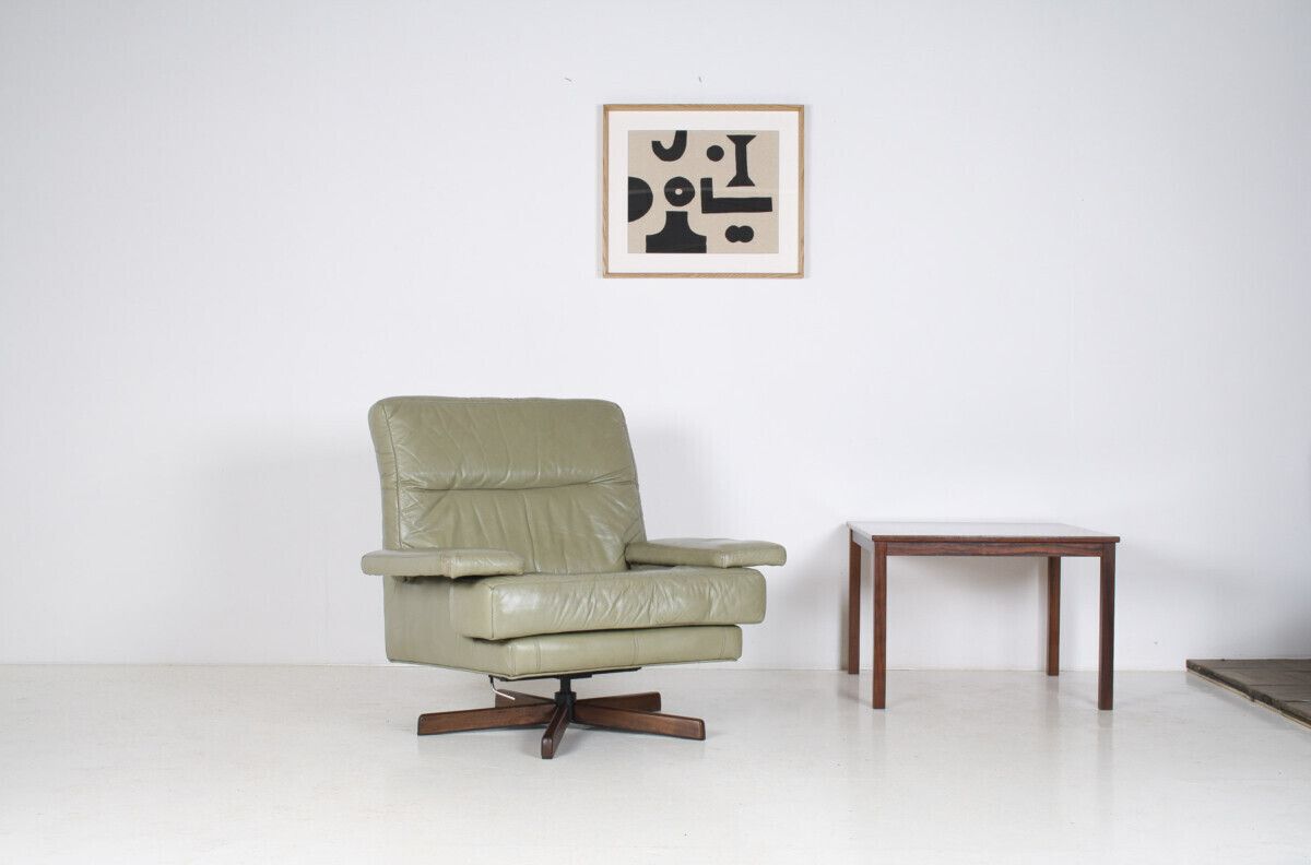 photo furniture Danish Mid Century 1960s Sage Green Leather Swivel Lounge Chair With Tilt