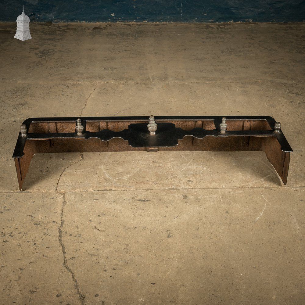 photo buy Fireplace Fender, 19th C Wrought Iron With Brass Finials