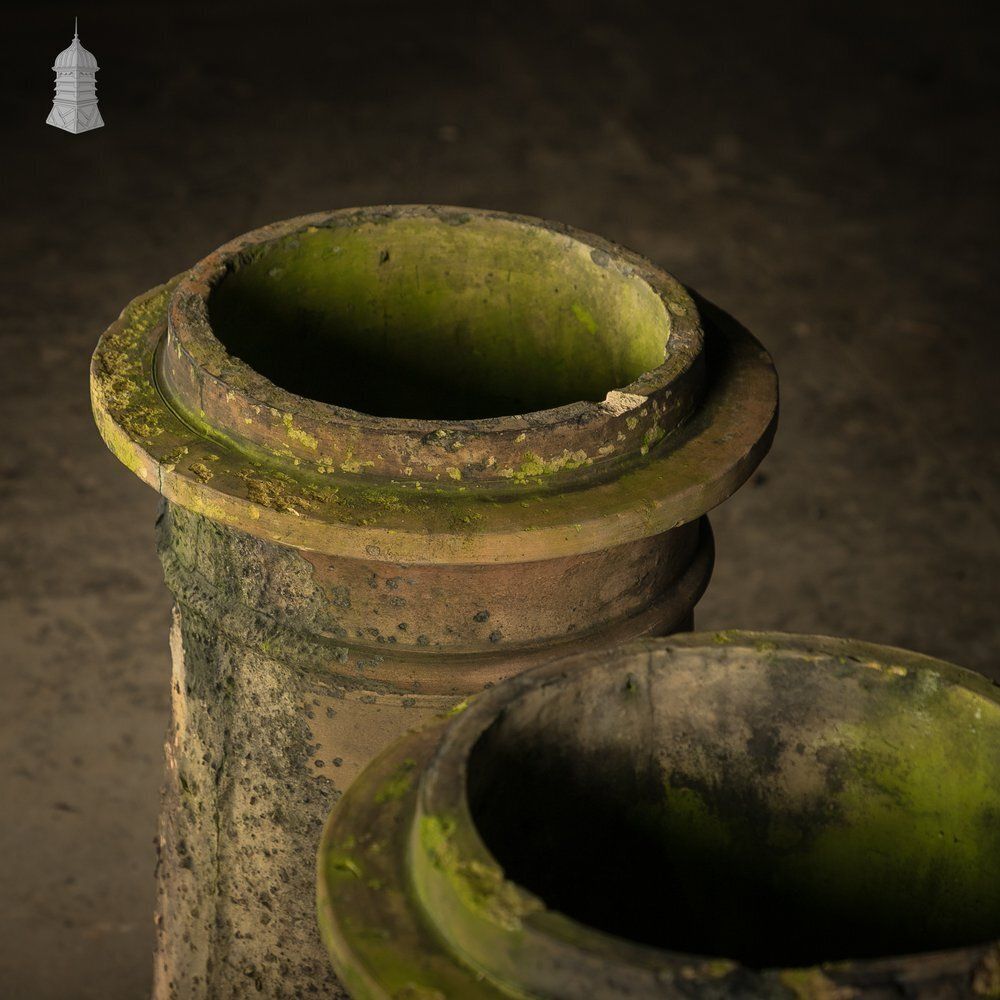 Cannon Head Chimney Pots Pair, Weathered Garden Planters photo furniture