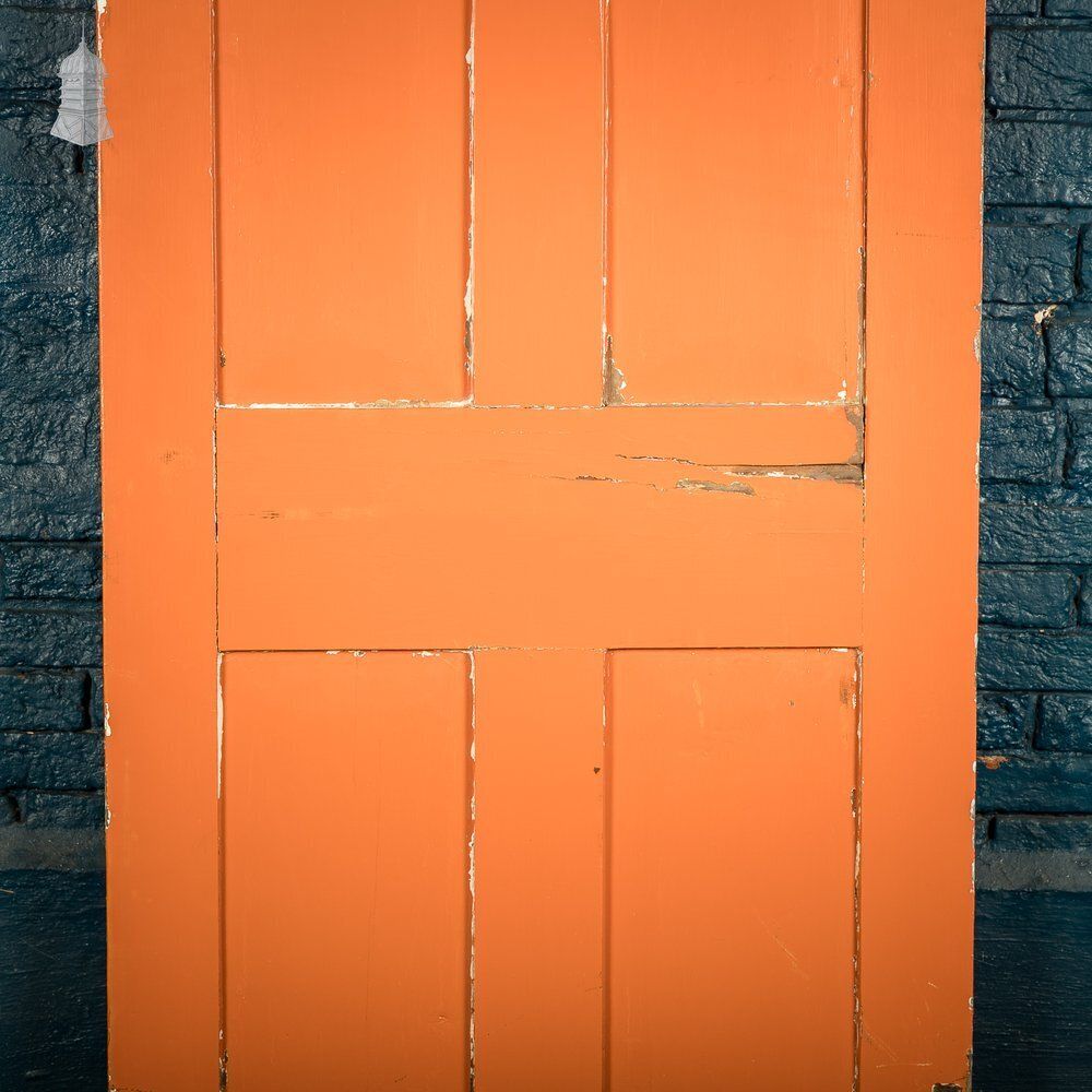 Reclaimed 4 Panel Door – Distressed Orange & Black Paint, Suffolk Latch photo for sale