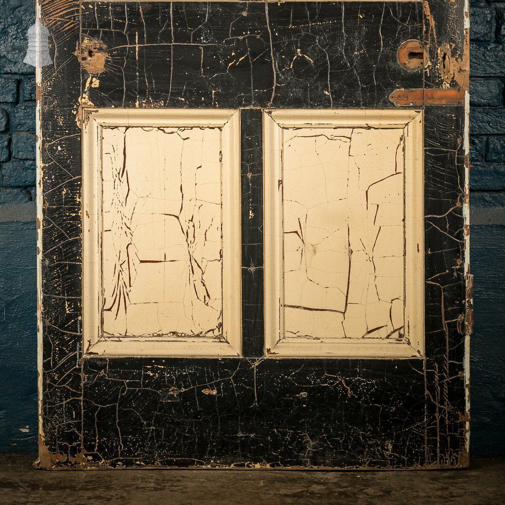 Reclaimed 6 Panel Door – Black & Cream Paint, Faux Wood Grain, Distressed Finish photo Home Fixtures