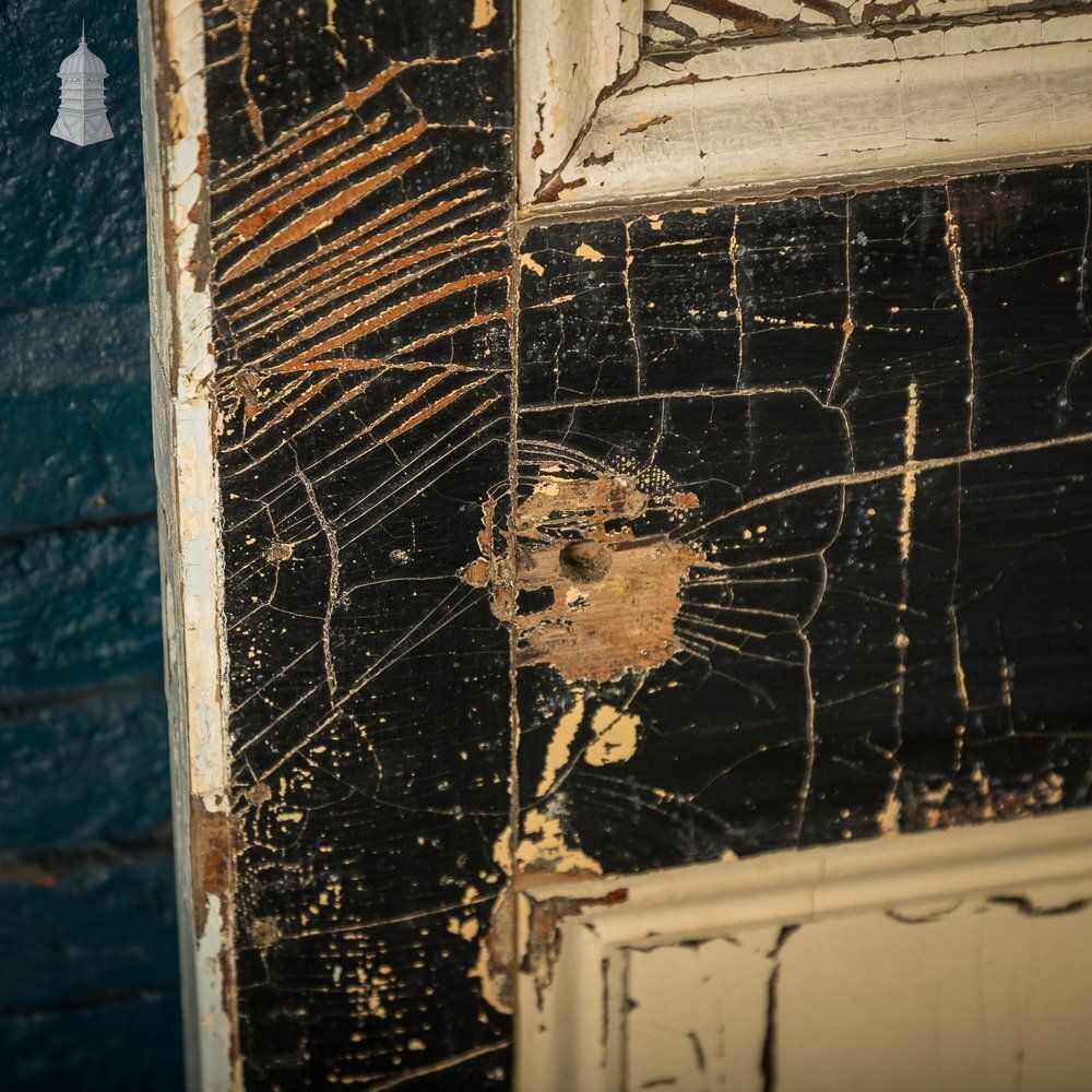Reclaimed 6 Panel Door – Black & Cream Paint, Faux Wood Grain, Distressed Finish photo vinterior