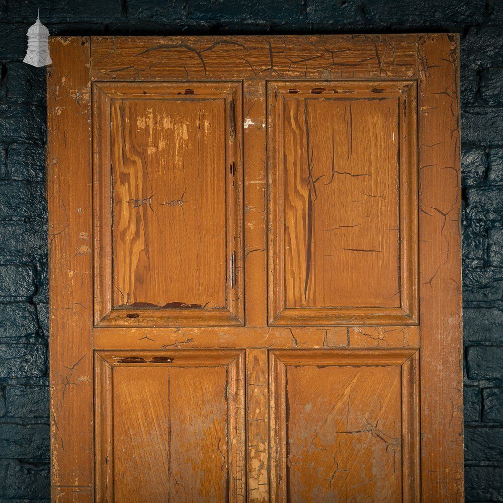 photo for sale Reclaimed 6 Panel Door – Black & Cream Paint, Faux Wood Grain, Distressed Finish