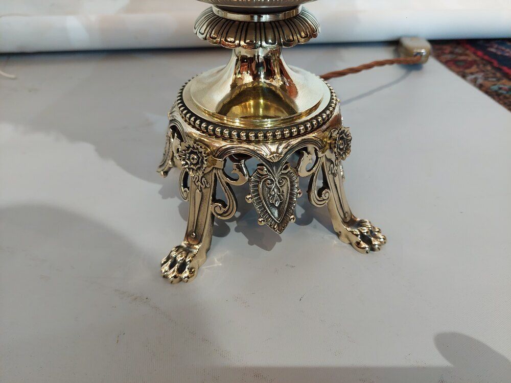 Pair Of Late 19thc Gilt Brass & Porcelain Oil Lamp photo Lighting