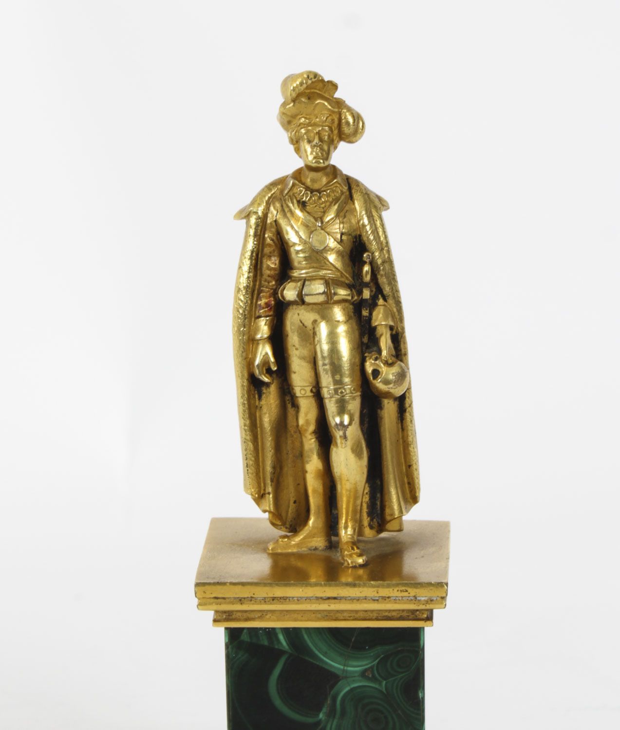 Antique Continental Gilt Bronze Malachite  Sculpture Hamlet C 1870 photo Art