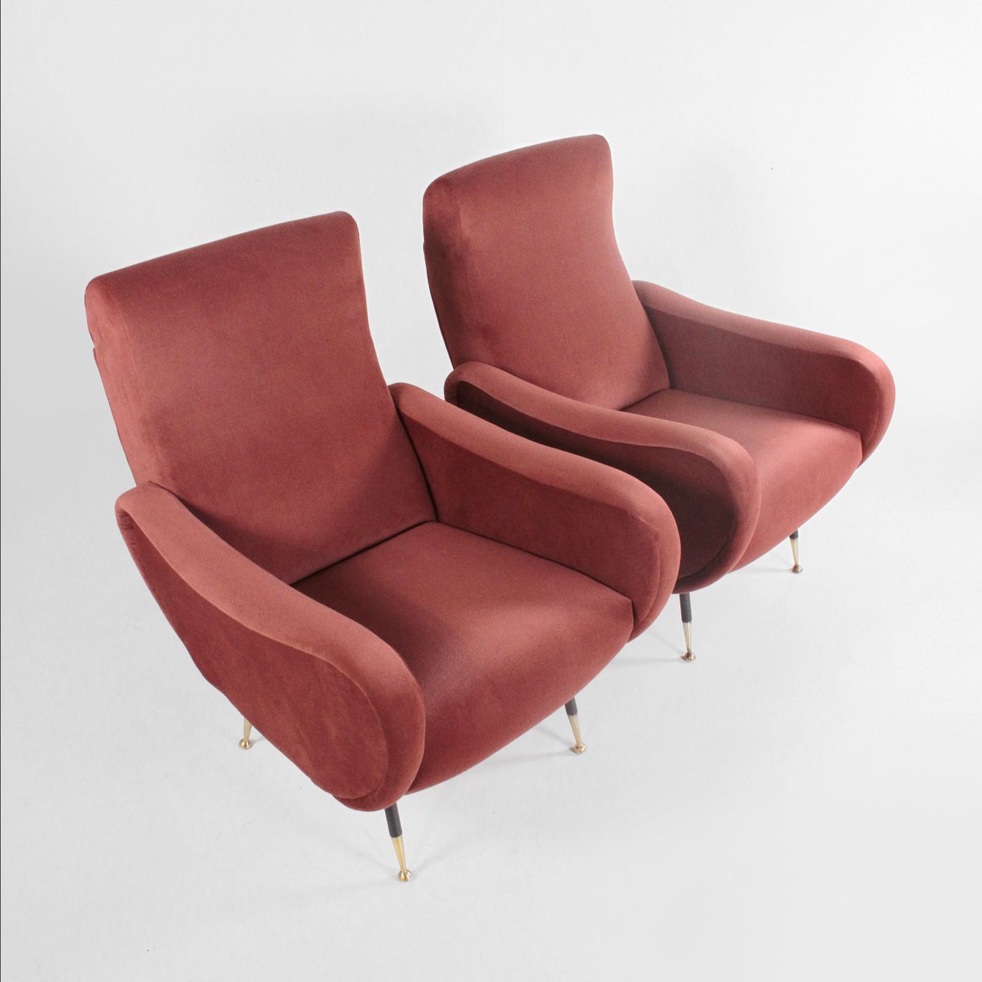 Pair Of Lady Style Armchairs By Marco Zanuso, In Brick Red Velvet, 1960 photo furniture