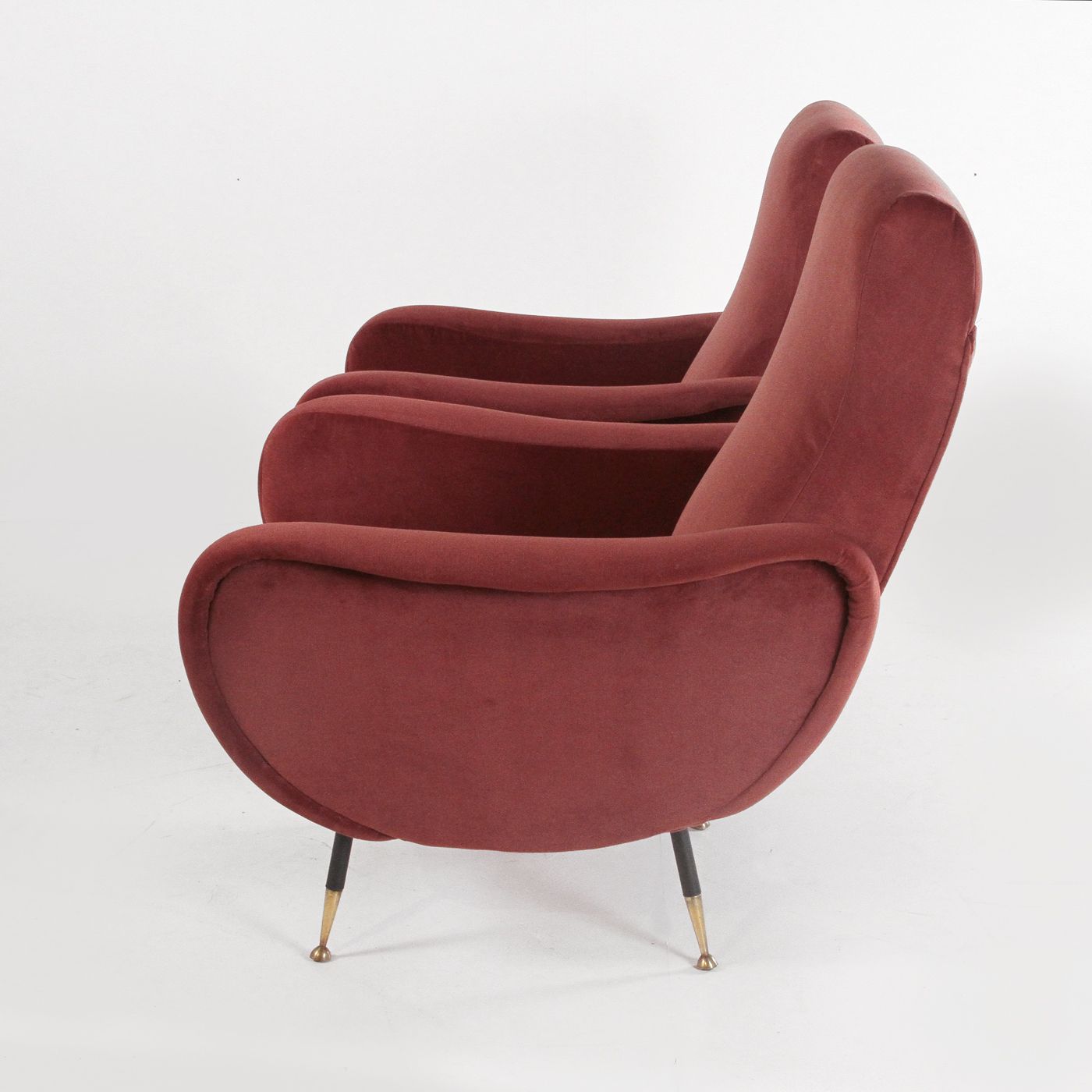 Pair Of Lady Style Armchairs By Marco Zanuso, In Brick Red Velvet, 1960 photo vinterior