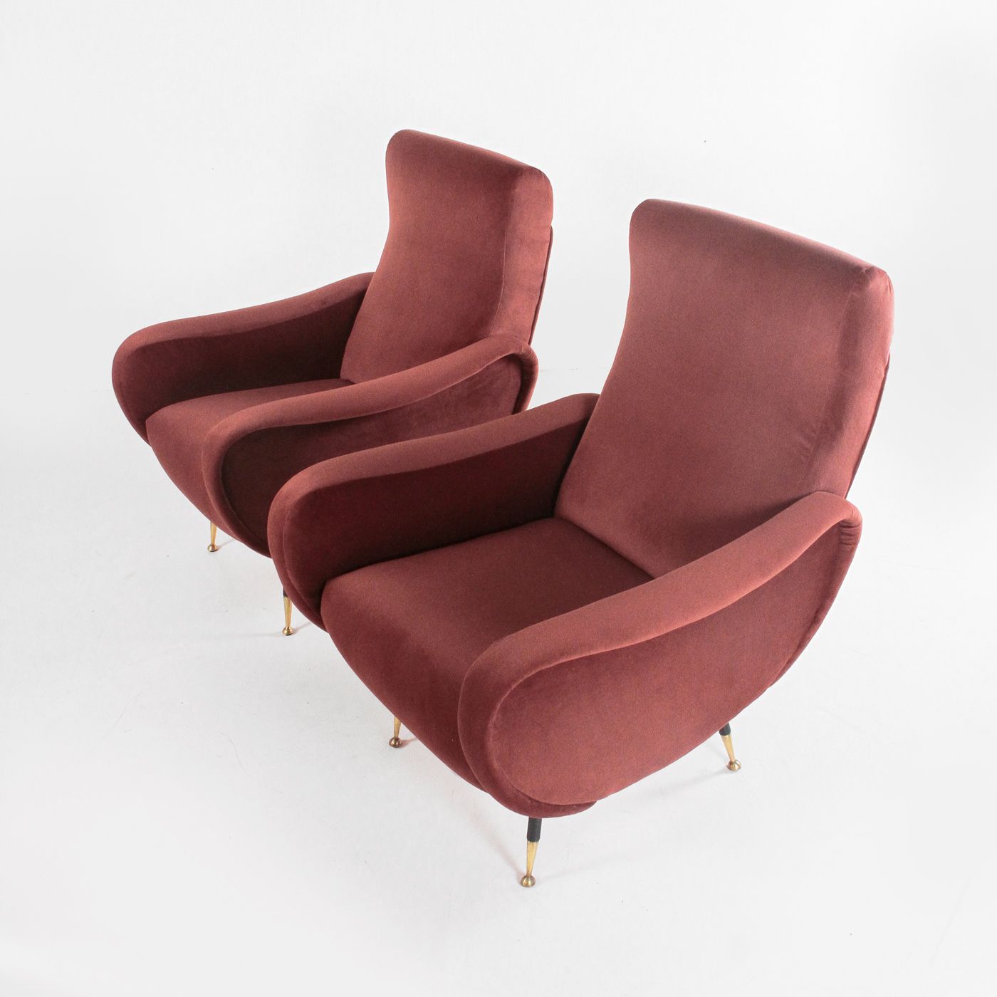 Pair Of Lady Style Armchairs By Marco Zanuso, In Brick Red Velvet, 1960 photo buy