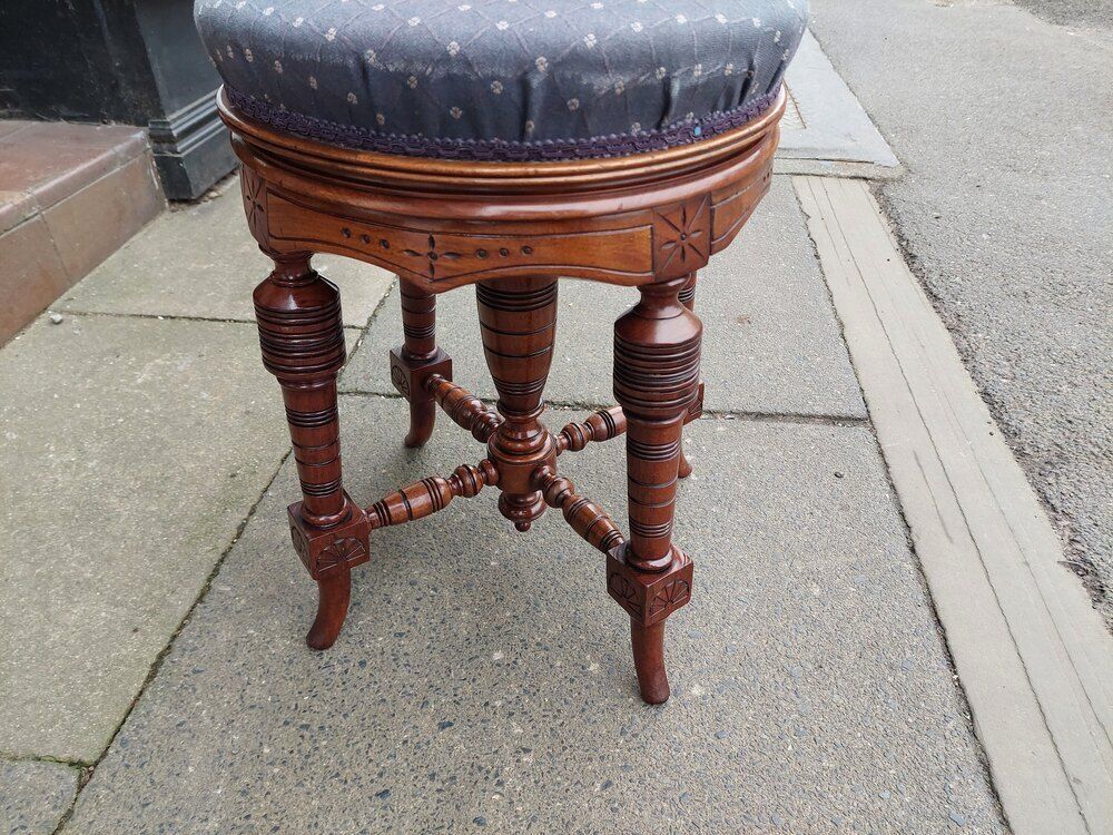 Late 19thc Circular Walnut Revolving Piano Stool photo 320.0