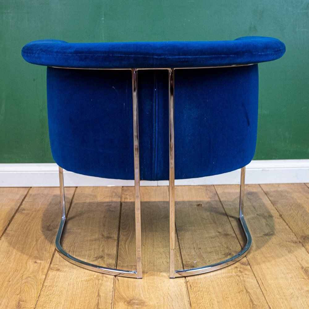 Chrome Framed Barrel Back Blue Tub Armchair photo 350.0