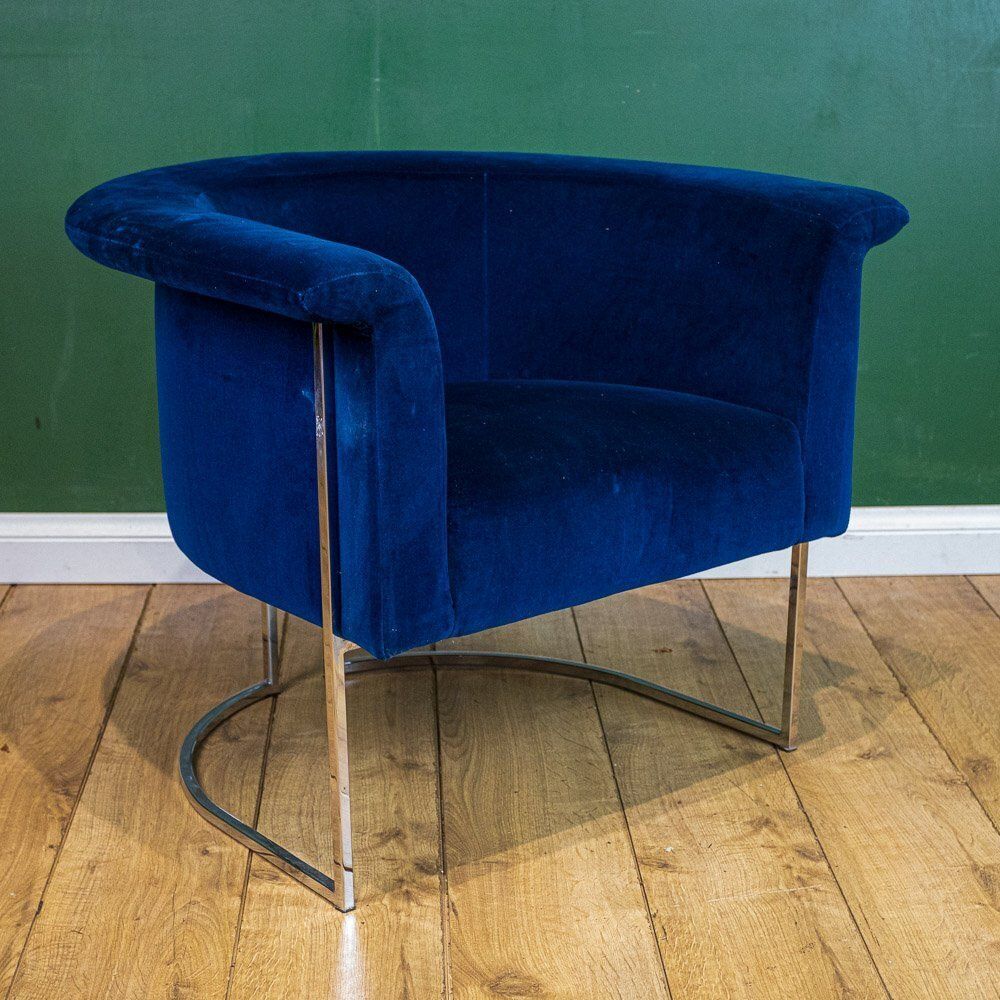 350.0 Chrome Framed Barrel Back Blue Tub Armchair photo