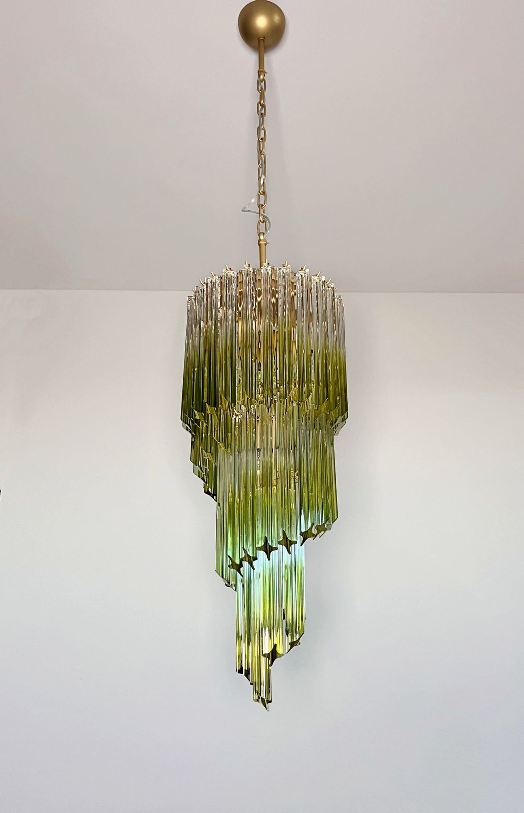 photo for sale Murano Glass Spiral Chandelier – 54 Quadriedri Shaded Green Prisms