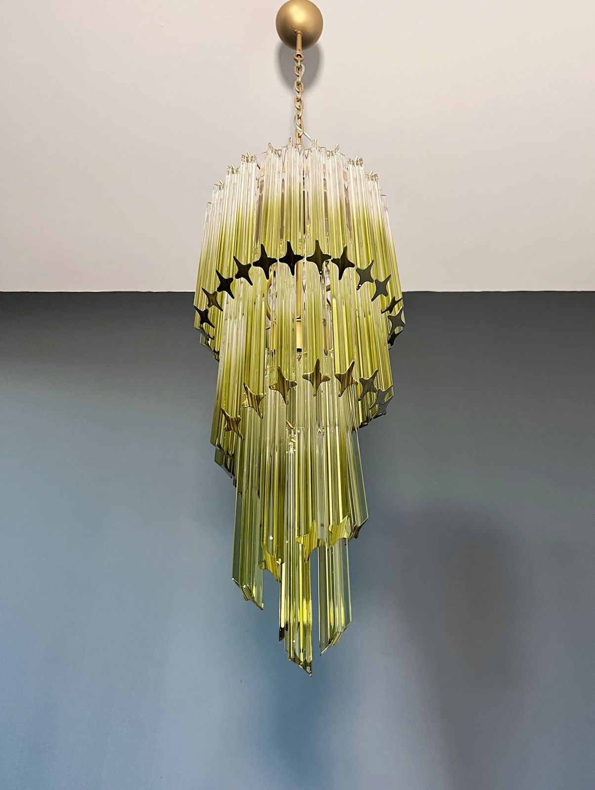Lighting Murano Glass Spiral Chandelier – 54 Quadriedri Shaded Green Prisms photo