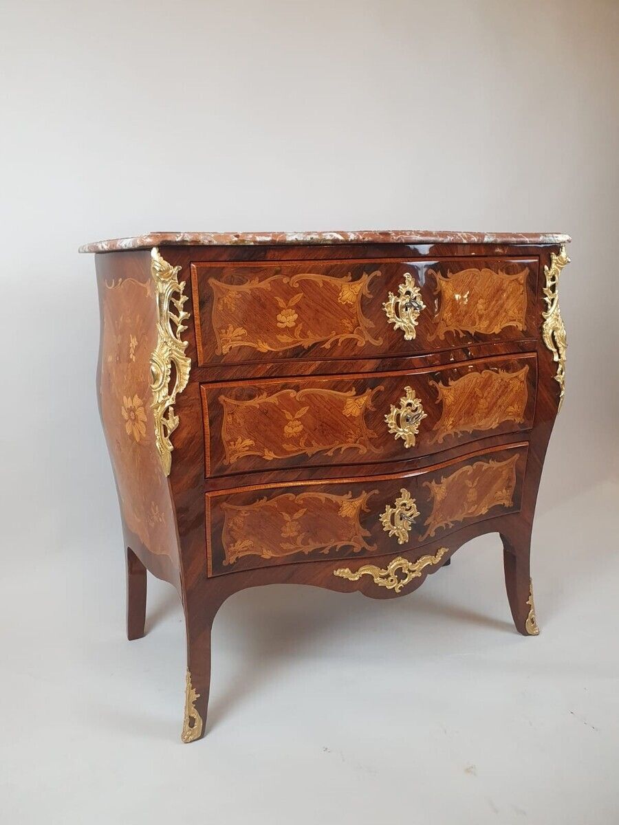 Louis XV Style Chest Of Drawers Inlaid With Rosewood And Fruitwood photo for sale